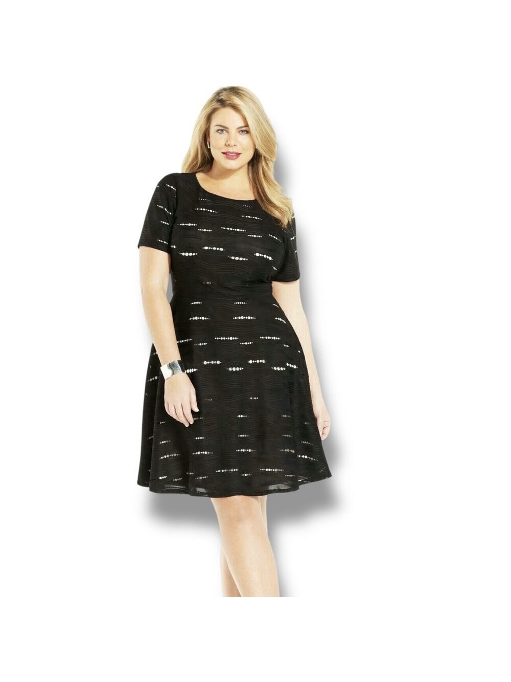 NWT Alfani Size M Black Black Fit Flare Dress Eyelet Detail Church Career $99